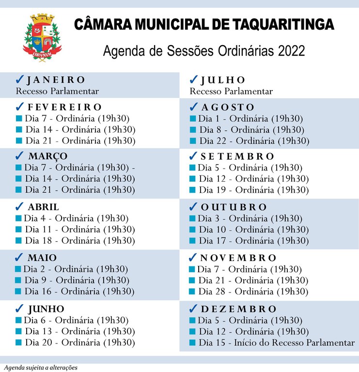 Agenda de Sessões 2022