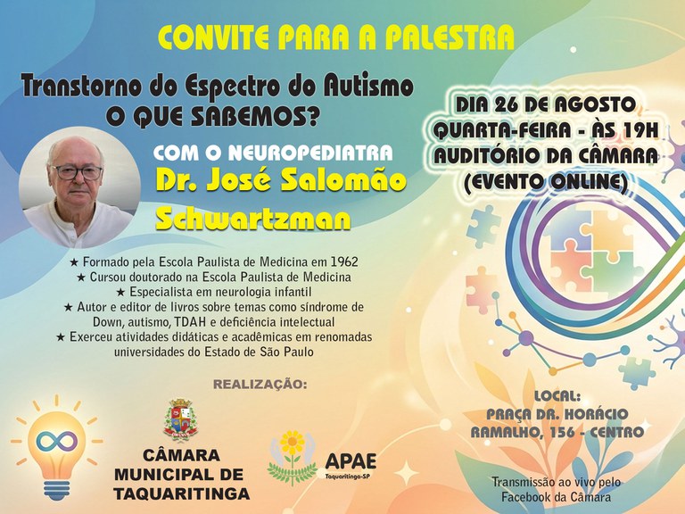 Palestra sobre autismo no dia 26 na Câmara Municipal