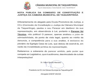 Nota pública da CCJ da Câmara